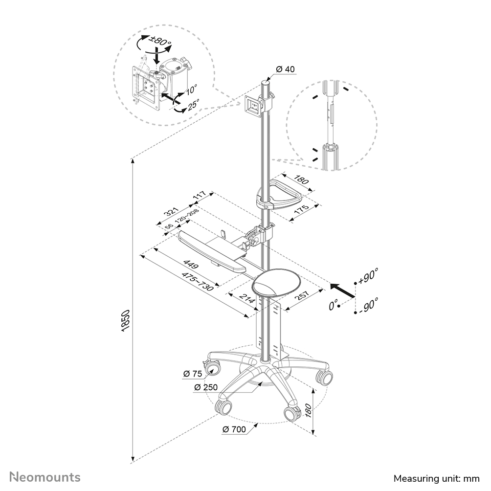 Neomounts FPMA-MOBILE1800 Postazione di lavoro mobile 10-27"